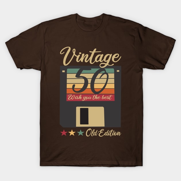 50th 50 Years Old Technology Disk Vintage Birthday T-Shirt by POS